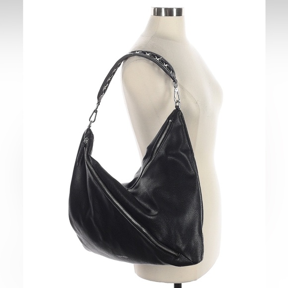 Calvin Klein Geo Rocky Road Tote Bag, Black w/ Metal Detail Shoulder Strap - Picture 3 of 10
